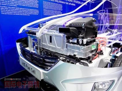 2012年度巴黎車展:韓國車廠Hyundai的ix35 Fuel Cell是以氫燃料電池為動力，將氫轉(zhuǎn)換成電力供應至電動馬達，所產(chǎn)生的物質(zhì)只有水